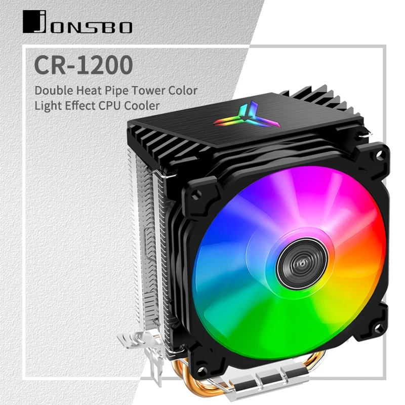 Jonsbo CR1200 CPU Cooler 2 Heat Pipe Tower RGB Efeito de luz colorida 9cm Ventilador para LGA115X 775 AM4