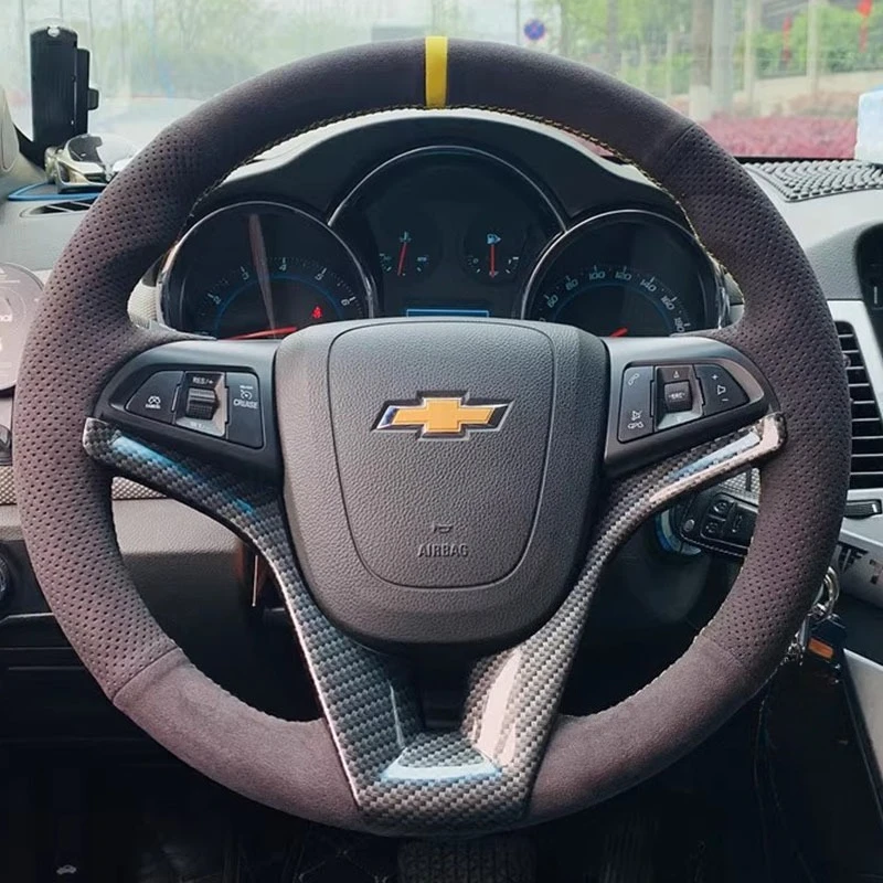 

Hand Stitched Yellow Label Yellow Line Suede Car Steering Wheel Cover For Chevrolet Cruze 2009-2014 Orlando Aveo 2011-2014