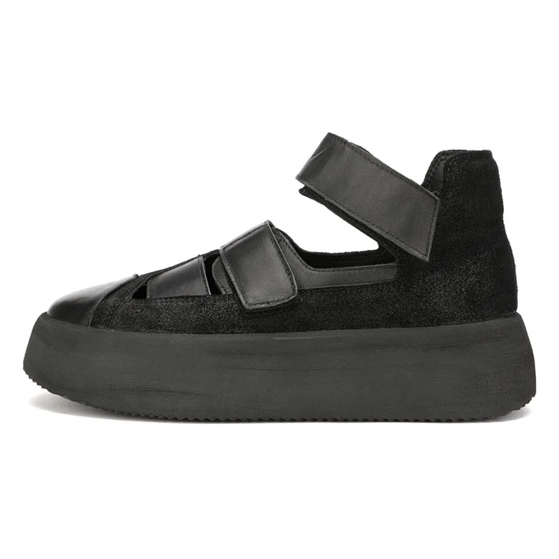 Luxury Men\'s Thick Sole Roman Ankle Wrap Leather Closed Toe Sandals Cool Man Hollow Out High Top Height Increase Shoes Summer
