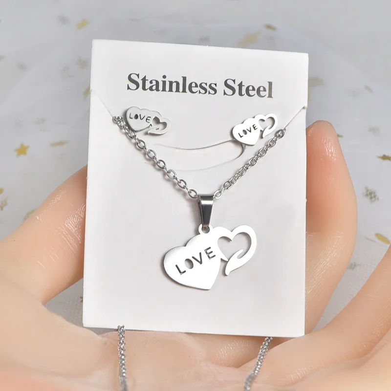 2023 Fashion Stainless Steel Love Butterfly Dragonfly Necklace Earrings Set Gift Wholesale