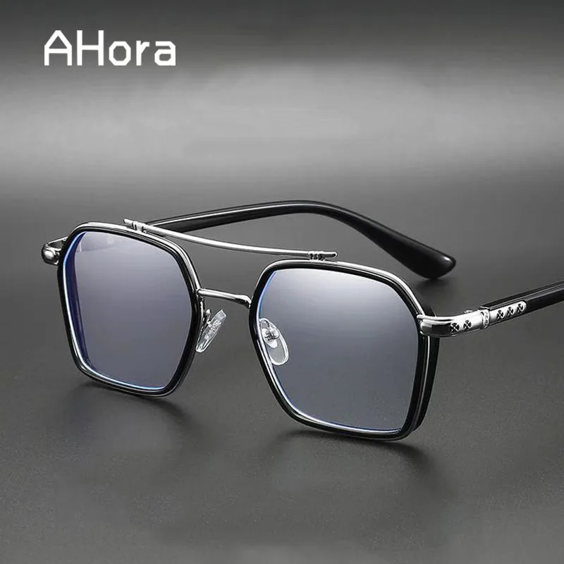 

Ahora Retro Double Beam Reading Glasses Frame Women&Men Pilot Metal Presbyopia Eyeglasses Anti Blue Light Computer Goggles 0+4.0