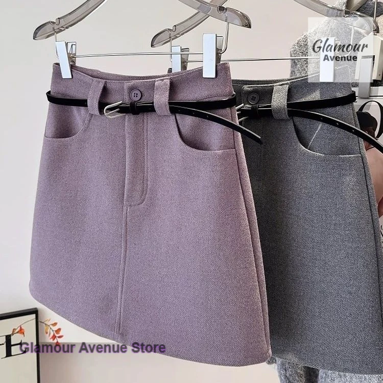 

Korean style taro purple Joker woolen material short skirt female autumn and winter new temperament bag hip A Joker skirt