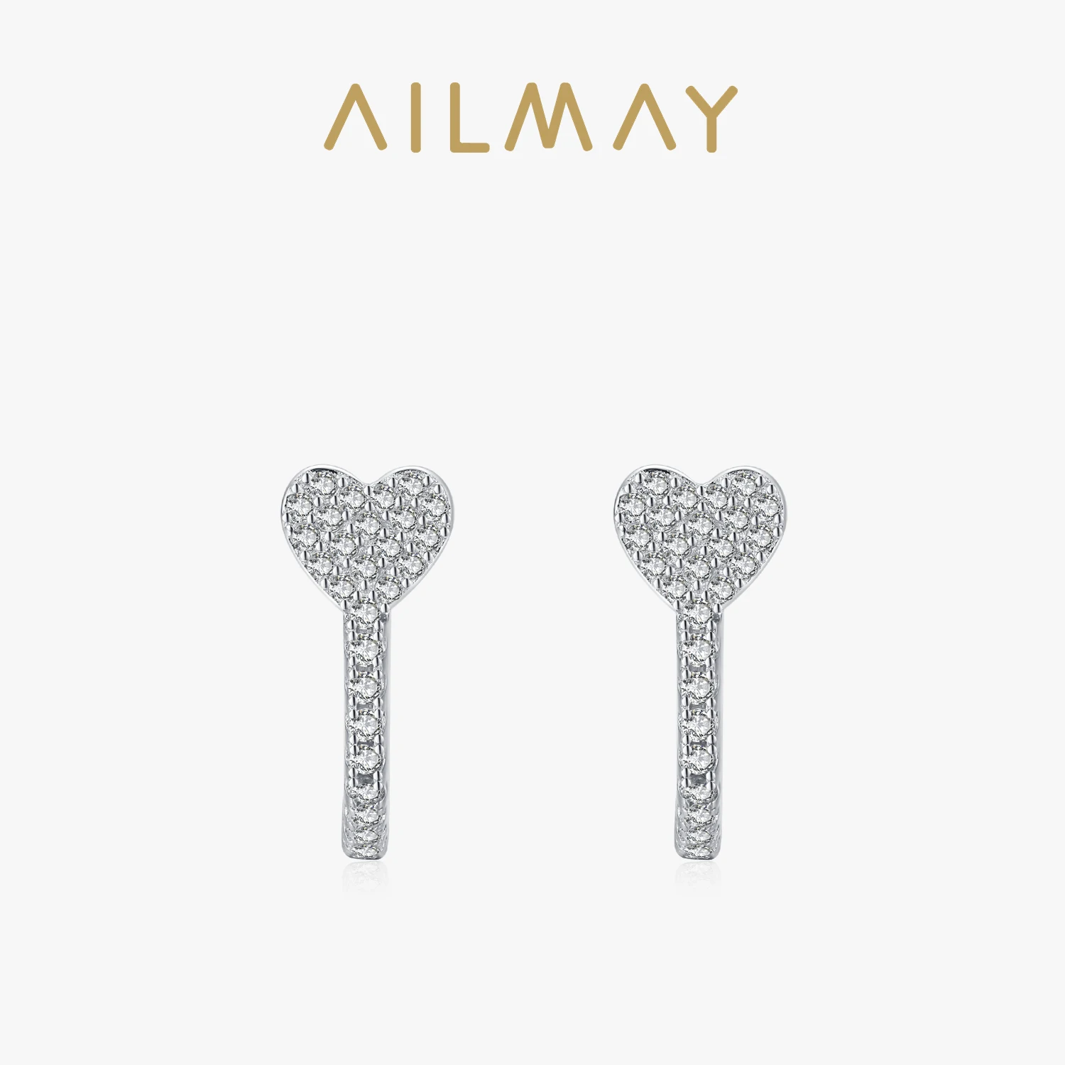 Ailmay Настоящее серебро 925 пробы, модное очаровательное сердце, блестящее прозрачное CZ пряжки для ушей для женщин, романтическая Роскошная Свадебная бижутерия, подарок