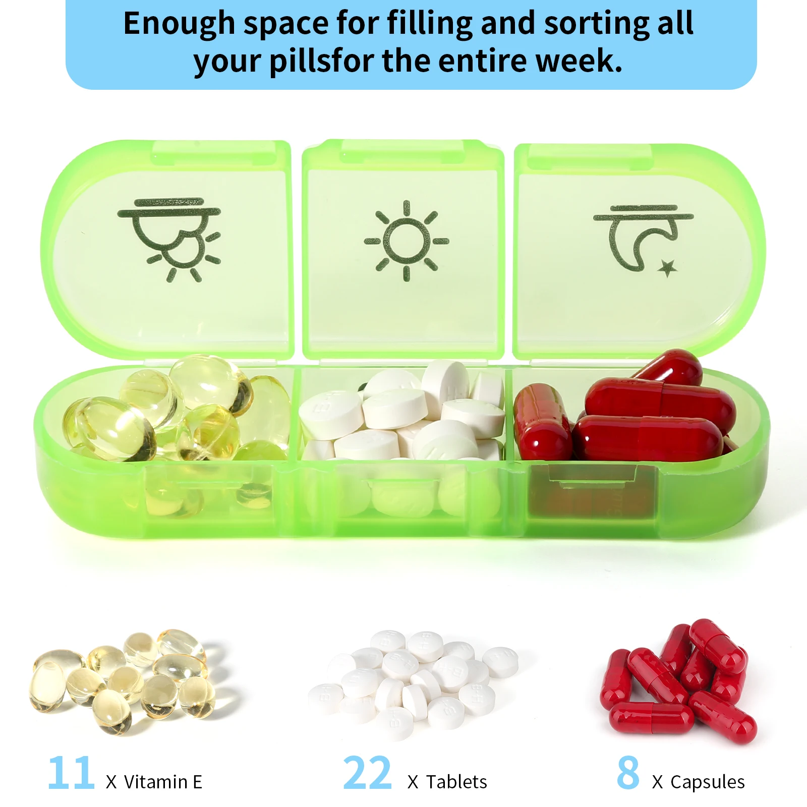 Weekly Travel Pill Organizer Case, 3 Times A Day AM PM Upgraded Rainbow Pill Bag 7 Day with Portable Zipper Canvas Pill Box