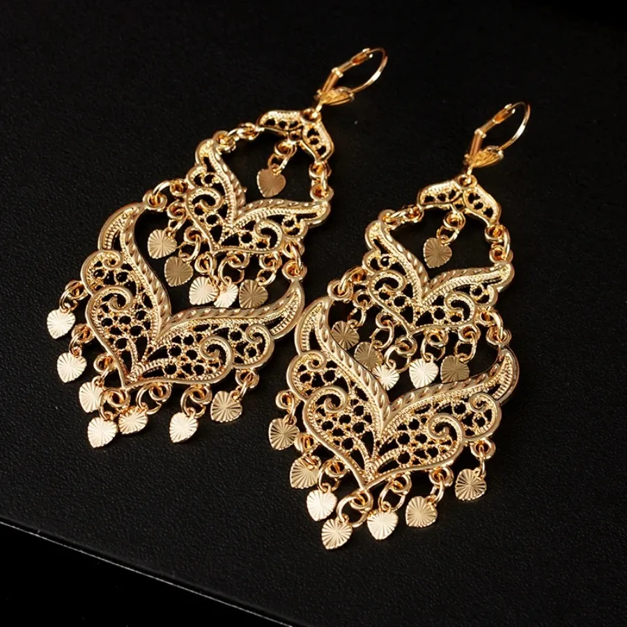 Turkish Rose Stone Moon Earrings New French Crochet Women\'s Earrings Arabian Designer Gold Color Jewelry Drop Earrings