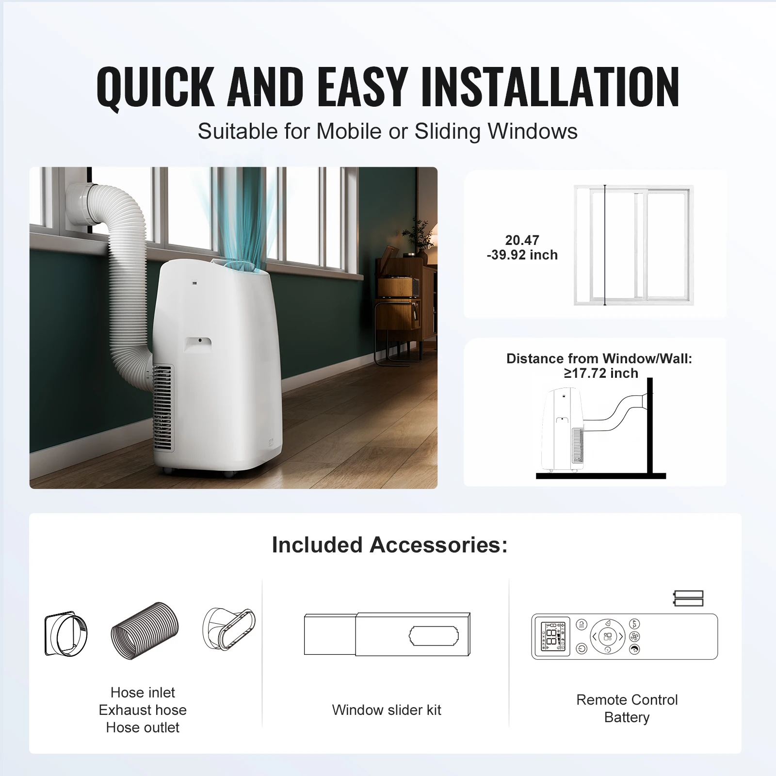 VEVOR AC portabel, Unit portabel 4-in-1 dengan Remote Control, untuk 550-700 Sq.Ft, Mode pemanas/AC/Dehumidifier/kipas