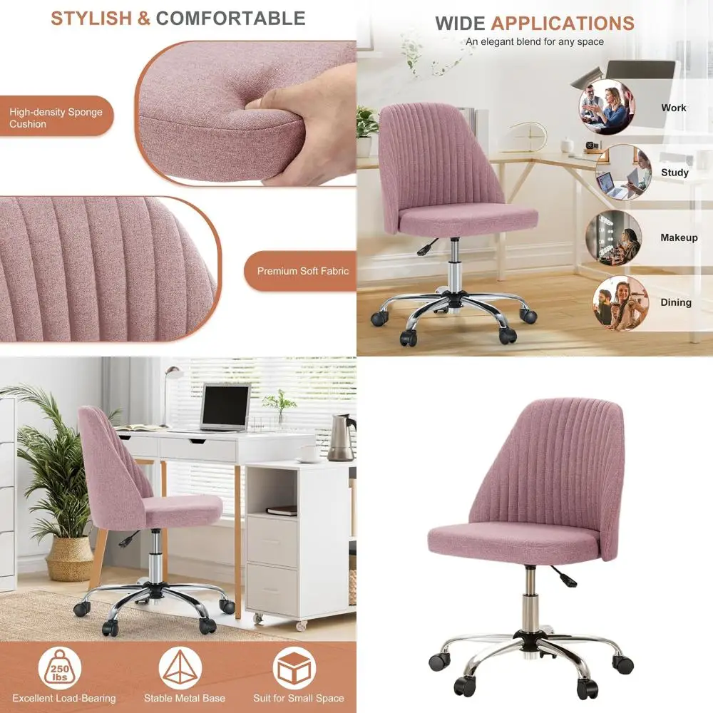 

Эргономичное офисное кресло с регулировкой высоты, широким сиденьем и колесиками для дома, работы и учебы, цвет розовый (Blush)
