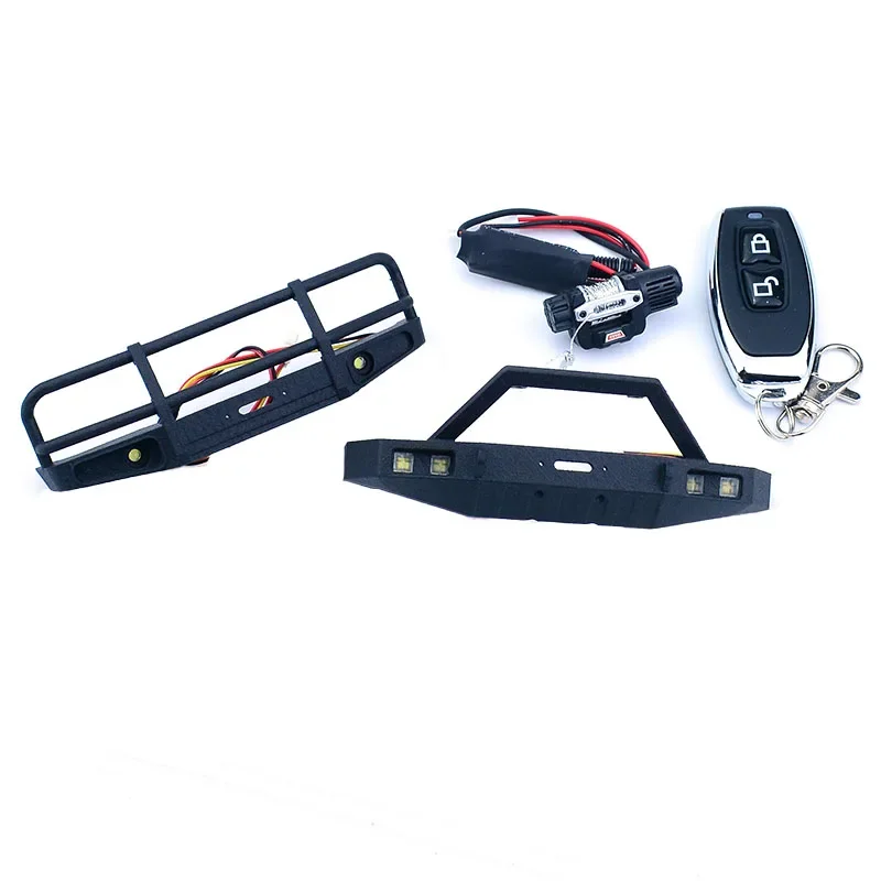 FMS FCX18 LC80 LED Simulation Front Bumper with Lights Winch Controller for 1/18 RC Rock Crawler Car FMS FCX18 Toyota Truck