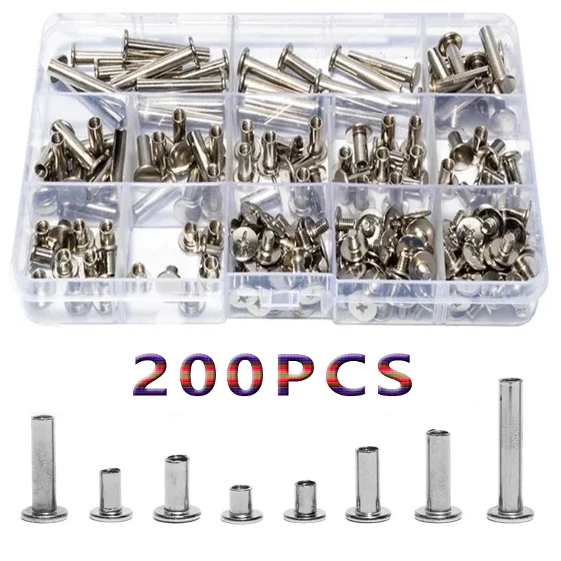 

200pcs M4-M5 Phillips Chicago Screws for Leather Belt Purse Binding Screw Photo Album Calendar Nails Bookbinding Rivets