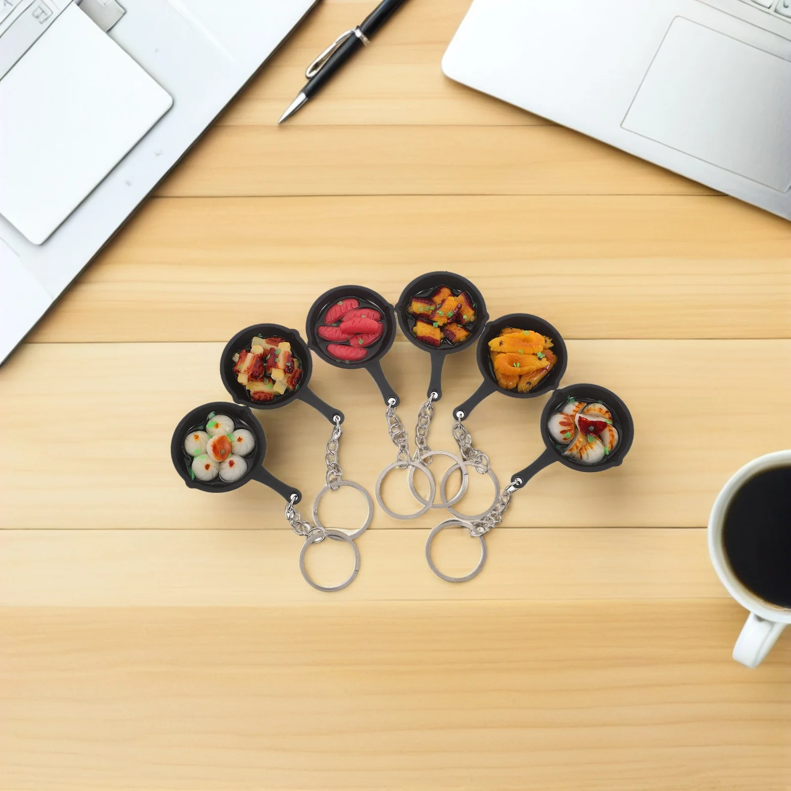 

6Pcs Mini Frying Pan Keychains Food Pendant Bag Charms Funny Keyring Car Key Chain Cute Bag Hanging Ornament Party Favor