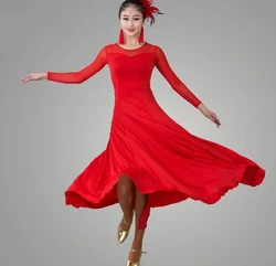 New Sexy Modern Dance Dress National Standard Women Ballroom Dance Dresses Top Grade Red Waltz Performance Costumes