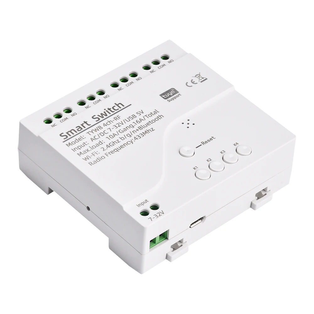 Smart Wifi Motor Switch Module Micro USB5V/DC7-32V RF 433 Radio Remote Control 4 Channels Inching Relay