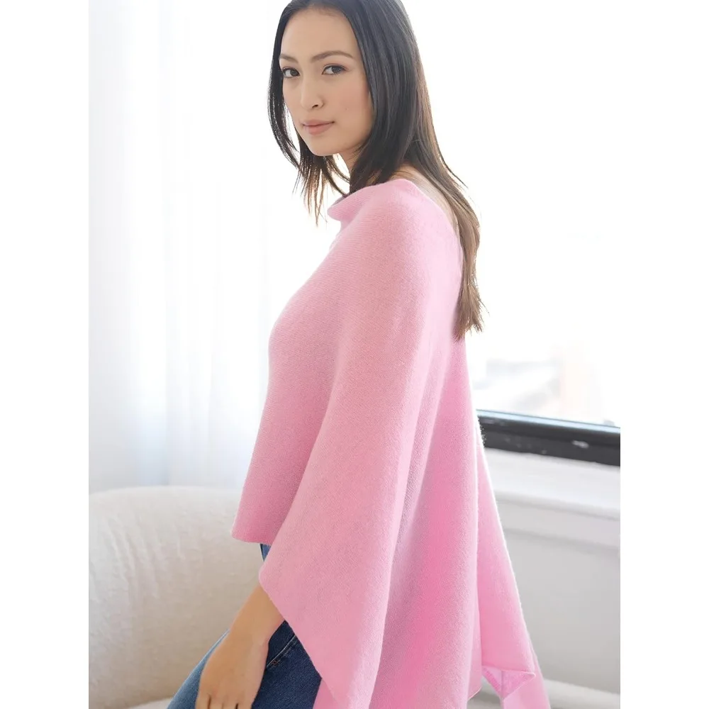 100% 캐시미어 랩 드레스 토퍼 판초 - 여성용 고급스러운 드레이프 캐시미어 커버업