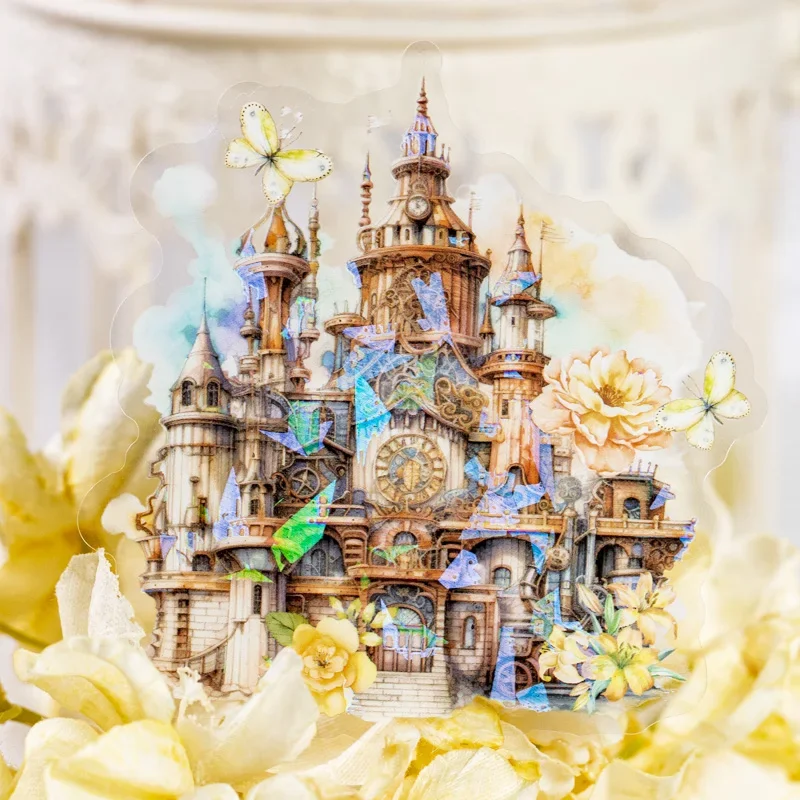 10 Pcs Castle Flower Field PET Stickers Shell Light Handbook Material Decorative Collage Paper Label Stickers Album Scrapbooking