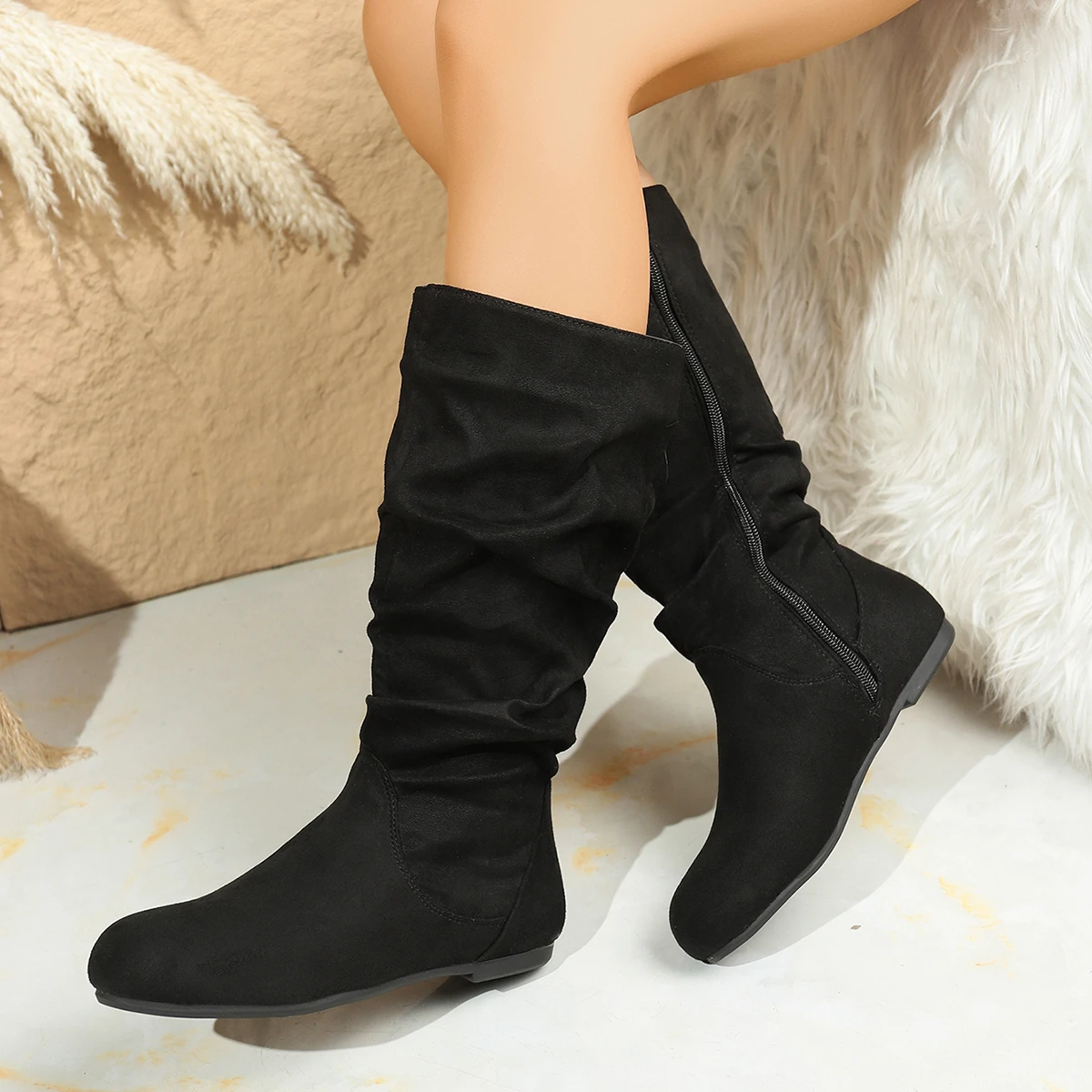 

Design Women New Fashion Pleated Women's Knee-high High Heel Ladies Pointed Knight Boots High Quality Knee High Boots