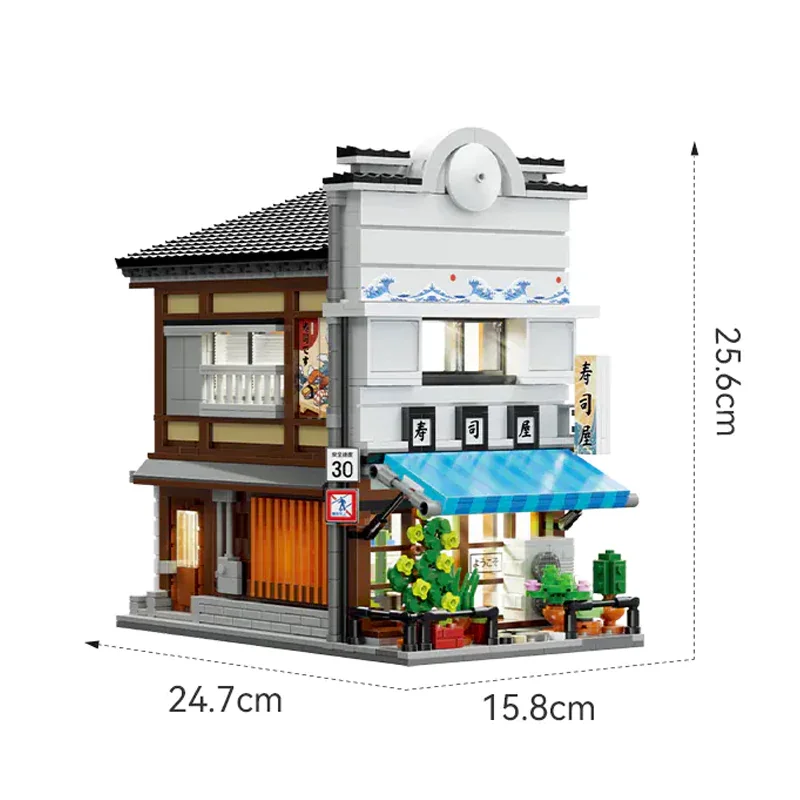 Modular Buildings Sushiya CaDA Moc 1665PCS Japanese Street Scene Architecture Model Building Blocks Brick Toys for Kids Gift