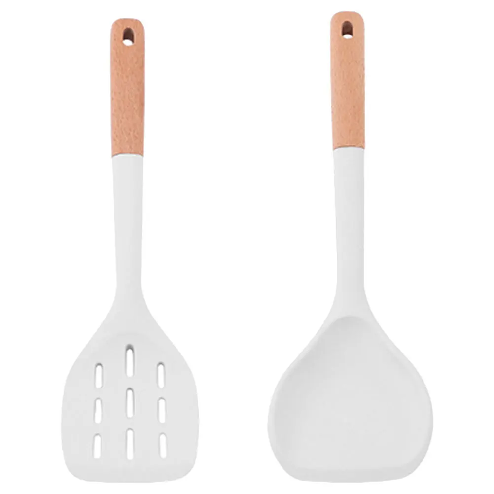 

1Set Slotted Spatula Set Wooden Handle Design for Hanging Space Saving Kitchen Cooking Tools Spatula Spatulas Cooking Utensils