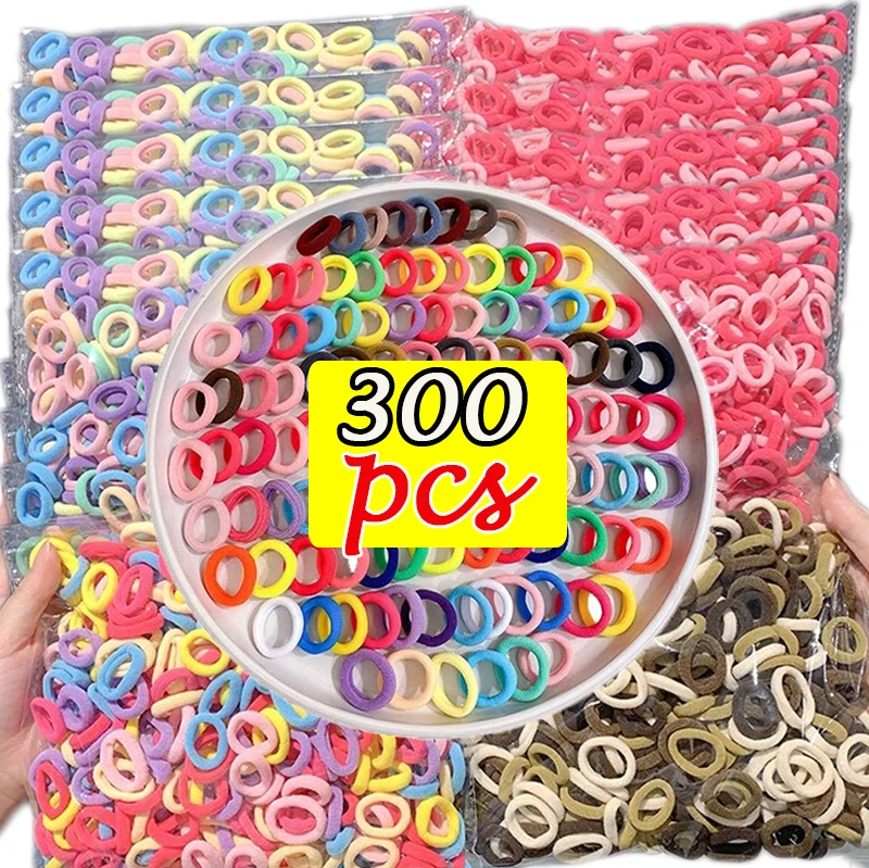 100/300PCS Colorful Nylon Elastic Hair Bands Ponytail Hold Women Girls Small Hair Tie Rubber Bands Scrunchie Hair Accessories