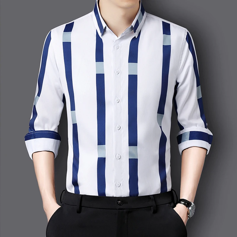 

Men's striped shirt long-sleeved spring and fall models trend handsome men's shirt