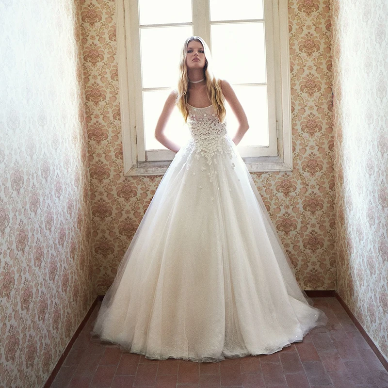 

Eightree Boho Lace Appliques Wedding Dress for Women Sleeveless Square Collar A-Line Bride Dresses Customized Vestidos De Novia