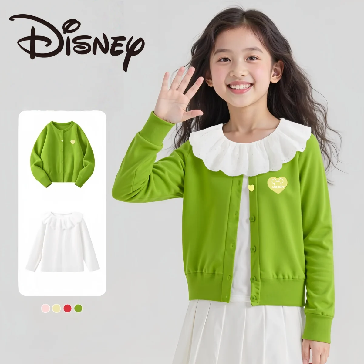 

Детский стильный трикотажный костюм Disney, милый костюм-кардиган 2 в 1 для девочек, мягкий, удобный, легкий, дышащий костюм