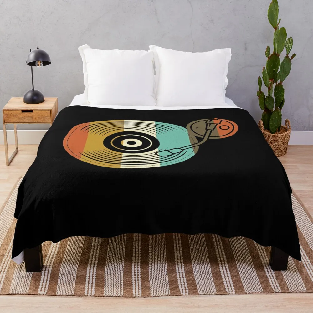 

Record Vinyl - Retro Record Player - DJ Vintage Throw Blanket Flannel Fabric Luxury Beach Bed Blankets