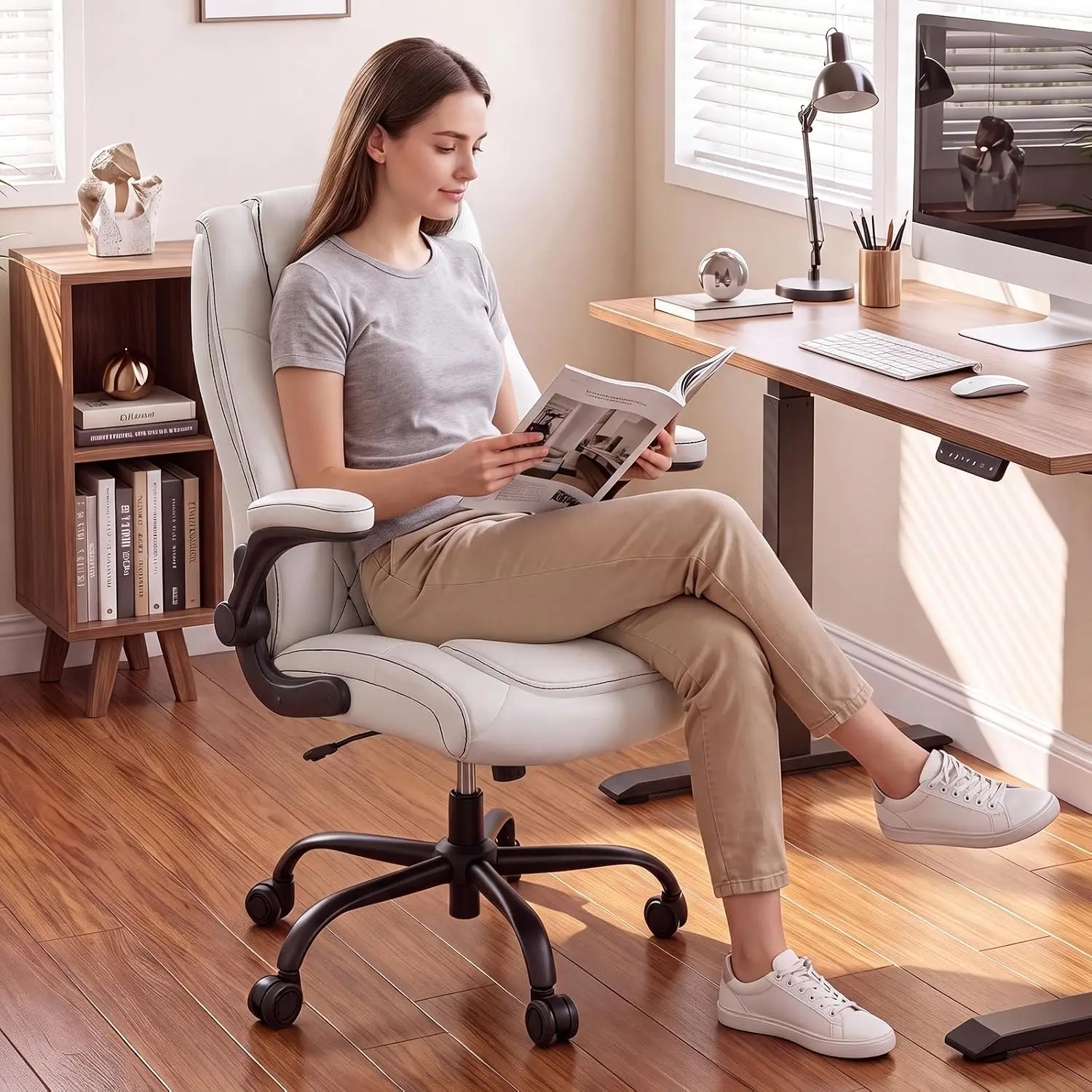 High Back Executive Office Chair, Leather Computer Desk Chair, White, Customized