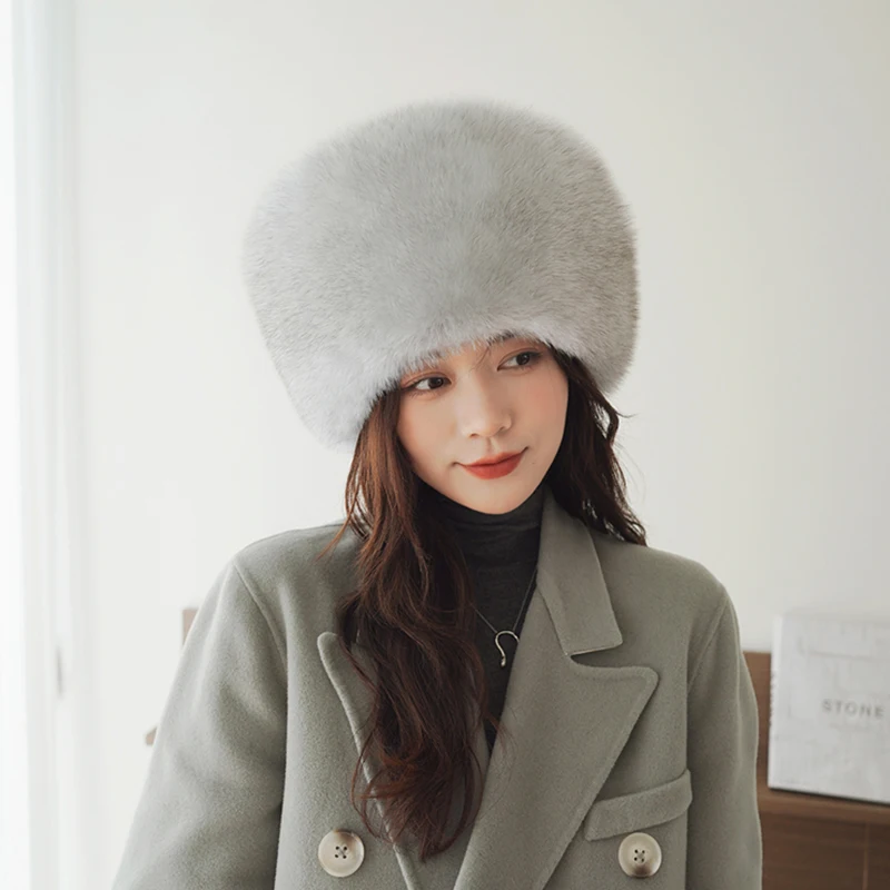 Natural Fox Fur Beanies Women Winter Warm Fluffy Popular Russia Style Female Round Cap Fashion Real Fur Hats