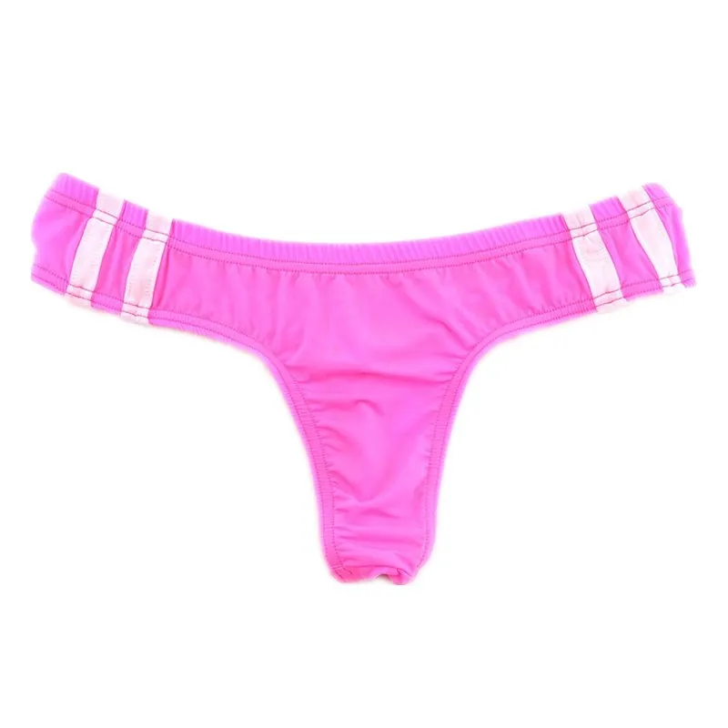 

Men's Ice Silk Bikini Thong, Side Contrast White Stripe Low Rise High Elastic Breathable Sexy Male T-back Underwear