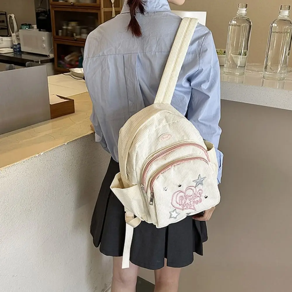 

Waterproof Small Pack Corduroy Backpack Solid Color Handbag Star Love Shoulder Bag Sport Multiple Pockets Casual Backpack Men