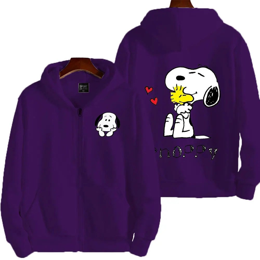 Snoopy Heart Pink Cartoon Anime Men Hoodie Spring Autumn Fashion Women Sweatshirt With Zipper 2024 New Couple Jacket Coat