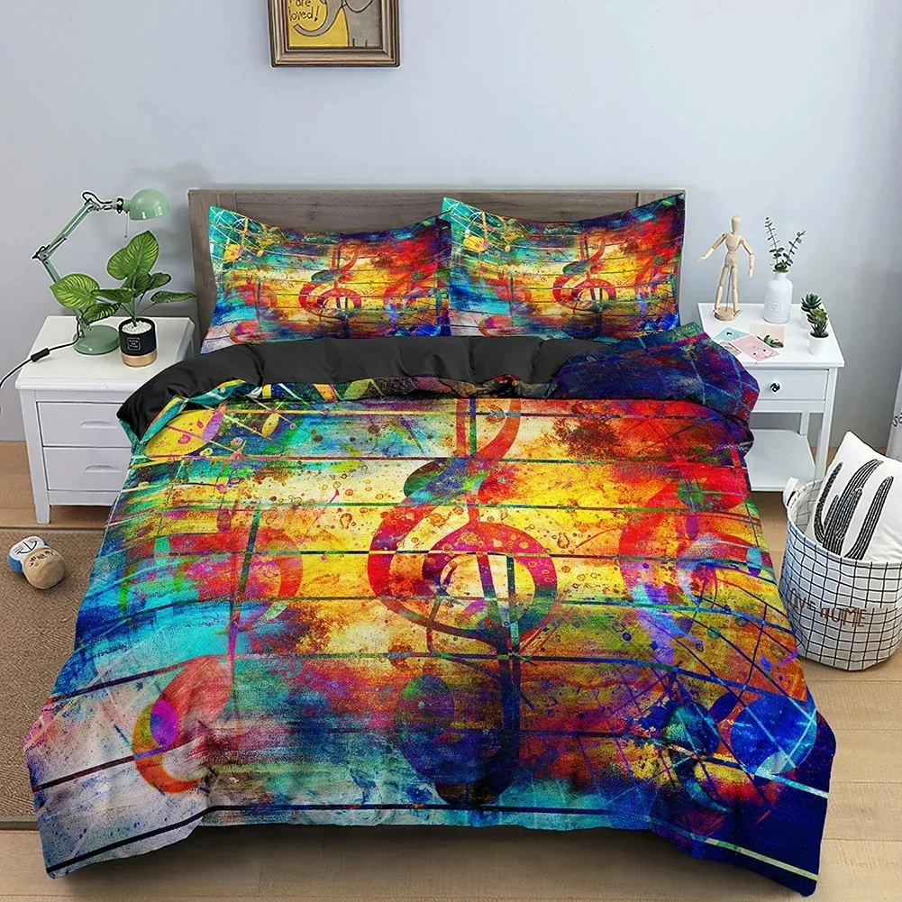 Musical Note Bedding Set A Music Theme Quilt Cover KingQueen Size with Pillowcase Fashionable Psychedelic Soft Duvet Cover