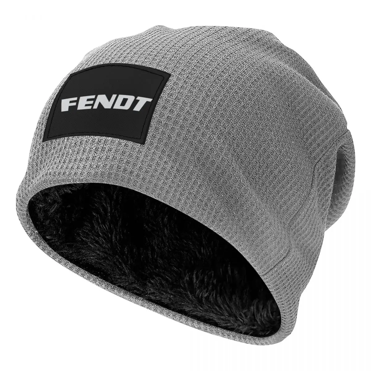 Fendt Tractor Waffle Knit Fleece Lined Beanie with PU Leather Patch Unisex Warm Winter Soft Cap
