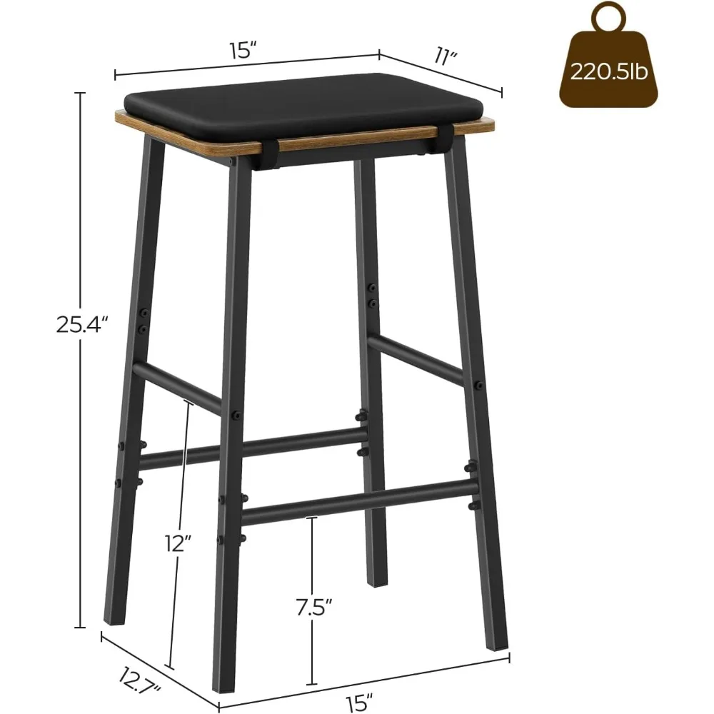 Bar Stools, Set of 2 Bar Chairs, Counter Height Stools, Upholstered Breakfast Bar Stools, for Dining Room, Kitchen Island