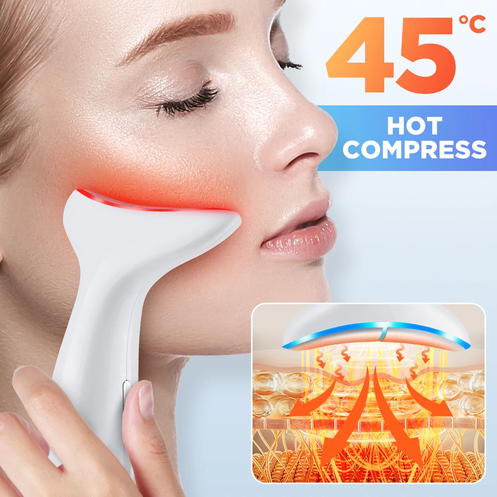 3 Modi Neck Beauty Device EMS LED Lights 45 ℃   Heiße Kompresse Kinnstraffung Straffende Straffung Frauen Elektrische Gesichtspflegewerkzeuge