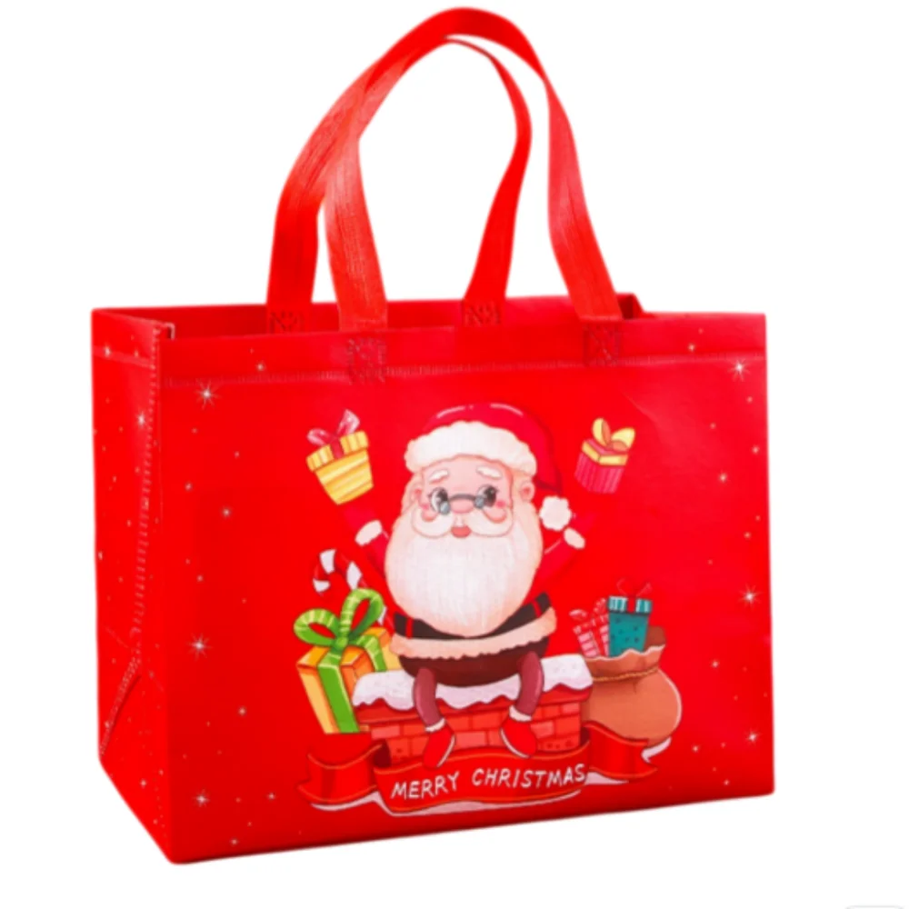 طوي هدية حامل قوي سانتا كلوز حمل حقيبة هدية الكريسماس حقيبة احتفالية غير المنسوجة حقيبة تسوق للحفلات التسوق التخزين