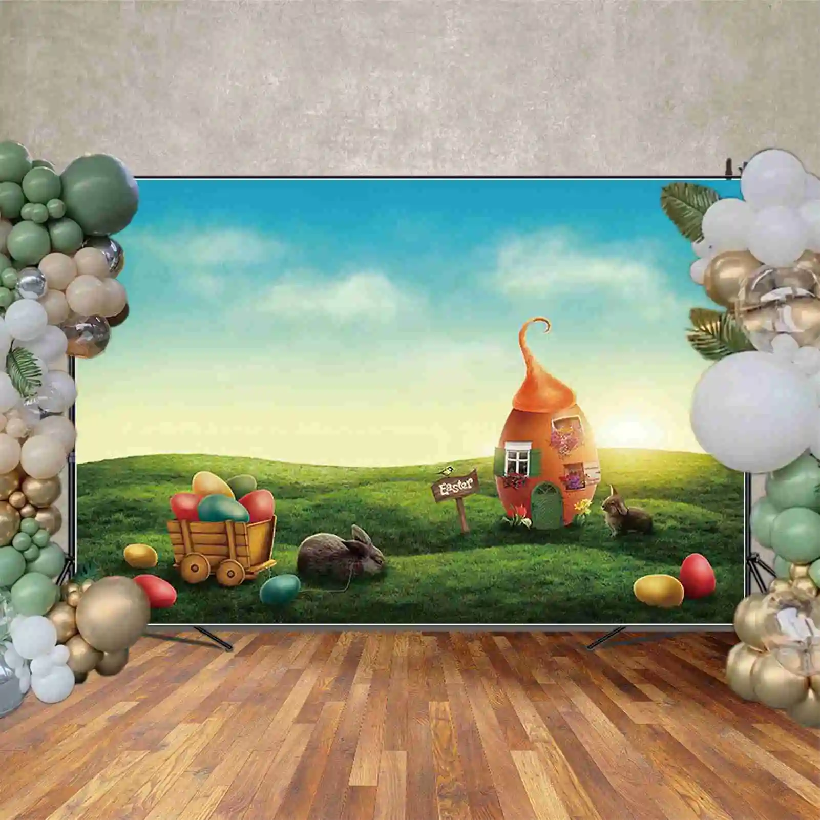 MOON.QG Easter Spring Garden Photography Background Bunny Eggs Window Photozone Backdrop Children Studio Photobooth Supplies