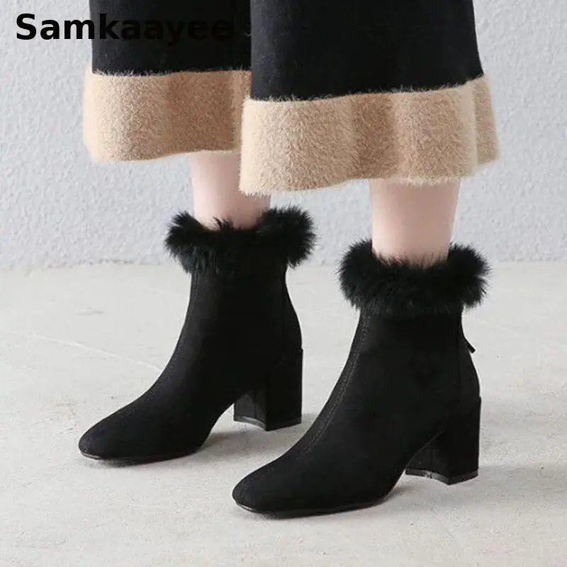 

Женские ботинки 35–40, осенне-зимняя обувь, ботильоны, плюшевые туфли-лодочки, женские нескользящие туфли на высоком каблуке и платформе с круглым носком, Chelsea Zapatos Y39