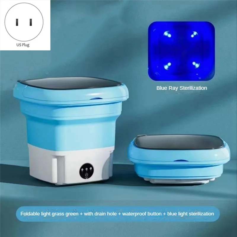 Portable Mini Washing Machine Small Cloths Washer for Apartments Foldable Camping Travelling Blue US Plug