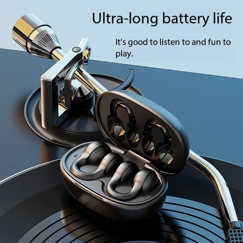 Bluetooth Headphones with Clip-On Ears, Mirror Surface, Digital Display Screen, Ultra-Long Battery Life