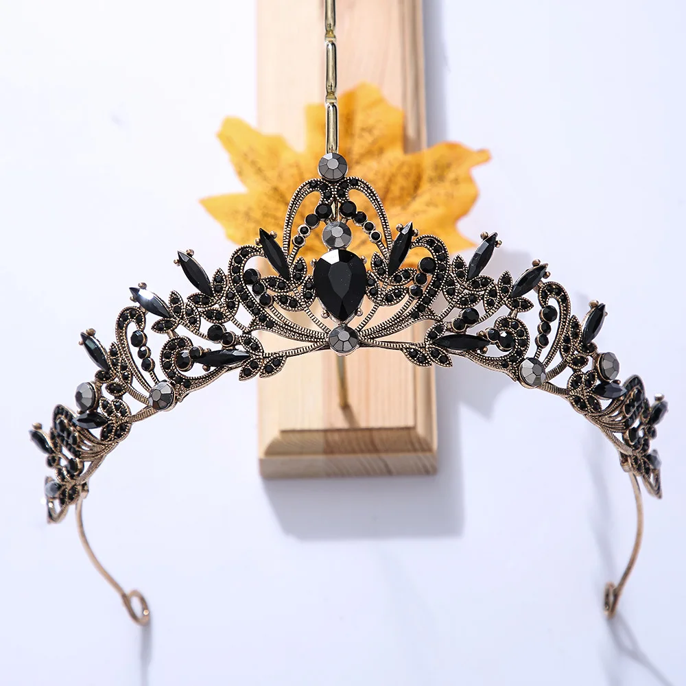 KMVEXO Vintage Black Purple Tiara Crown Crystal Rhinestone Wedding Hair Accessories Queen Princess Crown More Color Head Jewelry