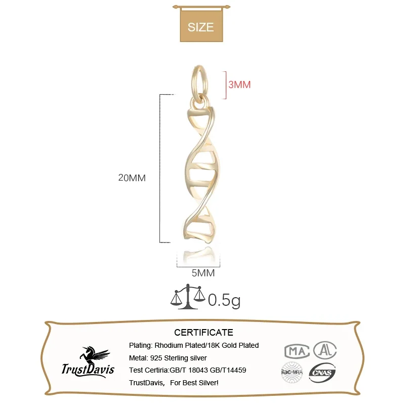 TrustDavis Real 925 Sterling Silver Women Pendant Handmade DIY Necklace Bracelet DNA Creative Accessories Fine 925 Jewelry HY665