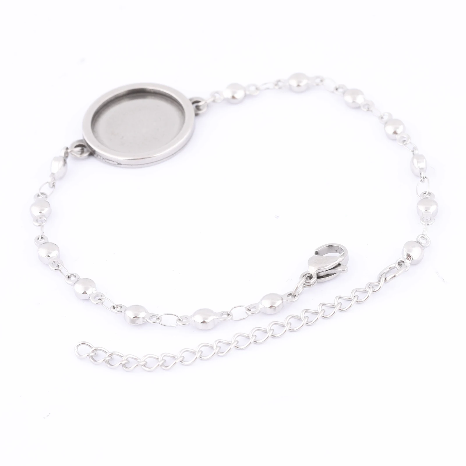 3pcs Stainless Steel Ball Beaded Chain Bracelet Base Blanks Fit 15mm Cabochon Bracelets Bezel Setting Trays Diy Findings