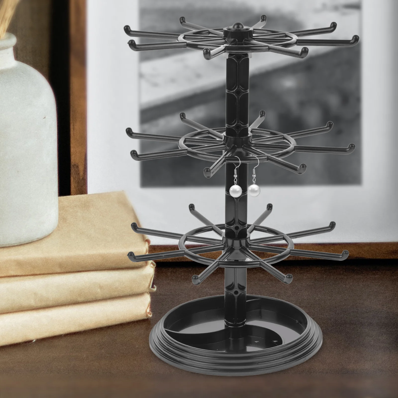 

Rotating 3 Layer Jewelry Organizer Stand Earring Holder Display Rack for Necklaces Bracelets Tabletop Jewelry Storage Solution