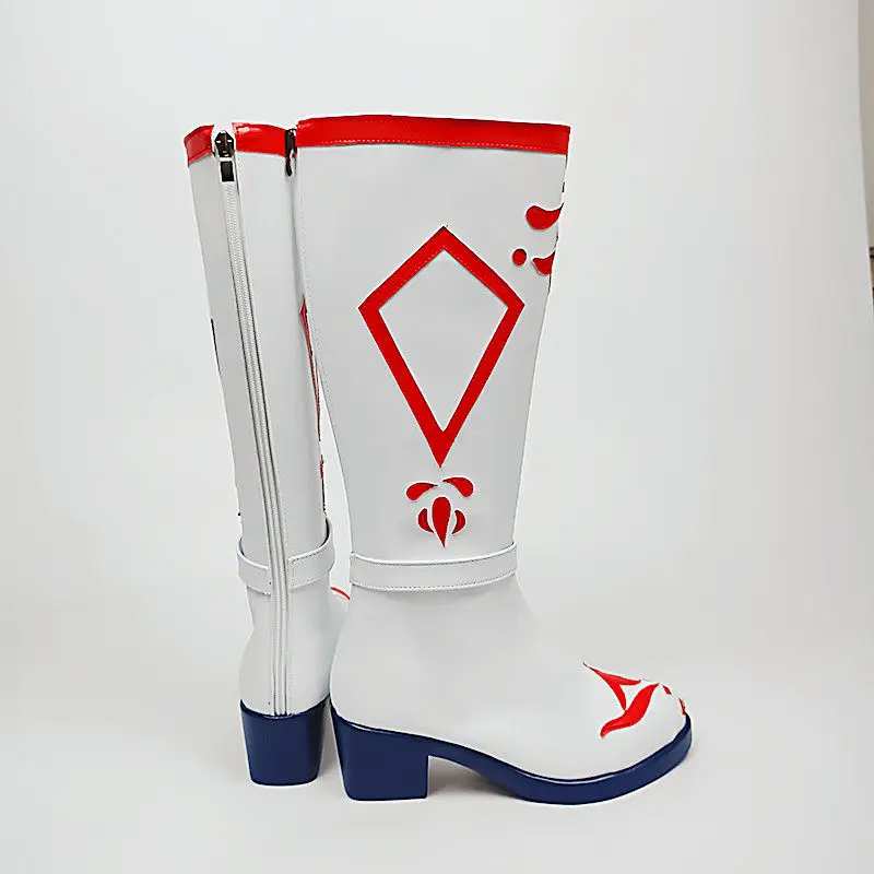 Anime Virtual YouTuber Suzuki Hina Cosplay Shoes White High Heels Long PU Leather Boots For Halloween Carnival