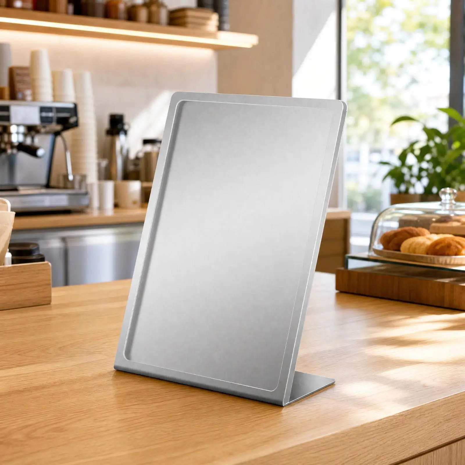 Stainless Steel Tabletop Sign Stand for Menus and Flyers with Protective Clear Acrylic Cover for Store Use