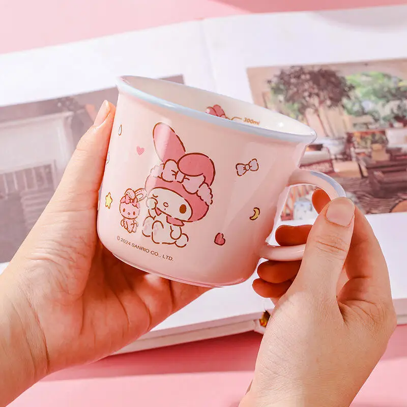 Sanrio-taza de leche de desayuno de Hello Kitty, 340Ml, Kuromi My Melody Cinnamoroll, taza de leche de cerámica de gran capacidad con dibujos animados, regalo, nuevo