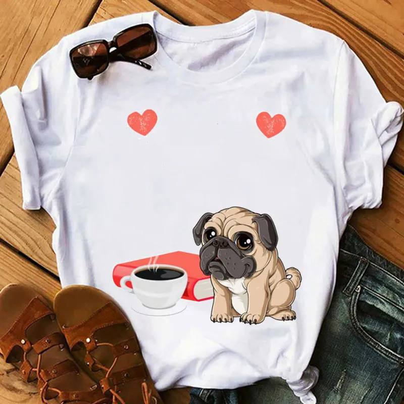 Pug dog animal print tshirt women Labrador Heart Valentines Day Gifts Dog Lovers Cute t shirt femme funny  female t-shirt