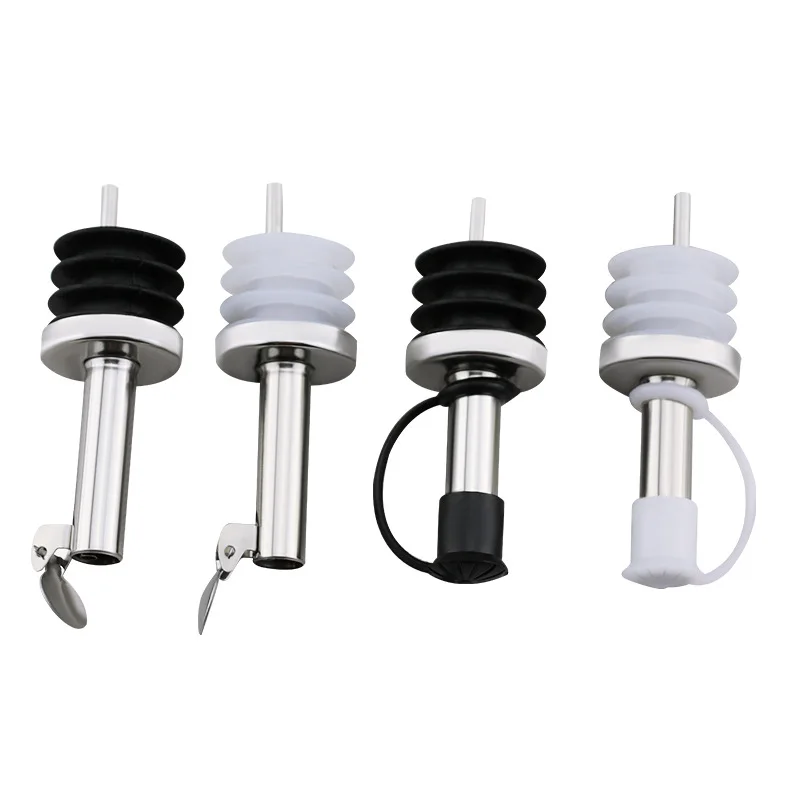 200Pcs Stainless Steel Oil Bottle Spout Pourer/Mouth with Stopper Flask Dry Red Wine Pot Bottle Cork Plug Olive Pourer Dispenser