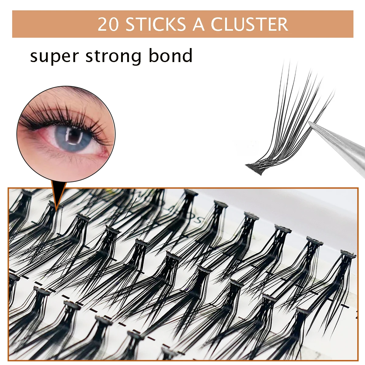 Extensões de cílios com L Curl Cluster, Natural Soft Lashes, Ferramentas de maquiagem individuais, Cilias Volume, Premade Fans, 20D